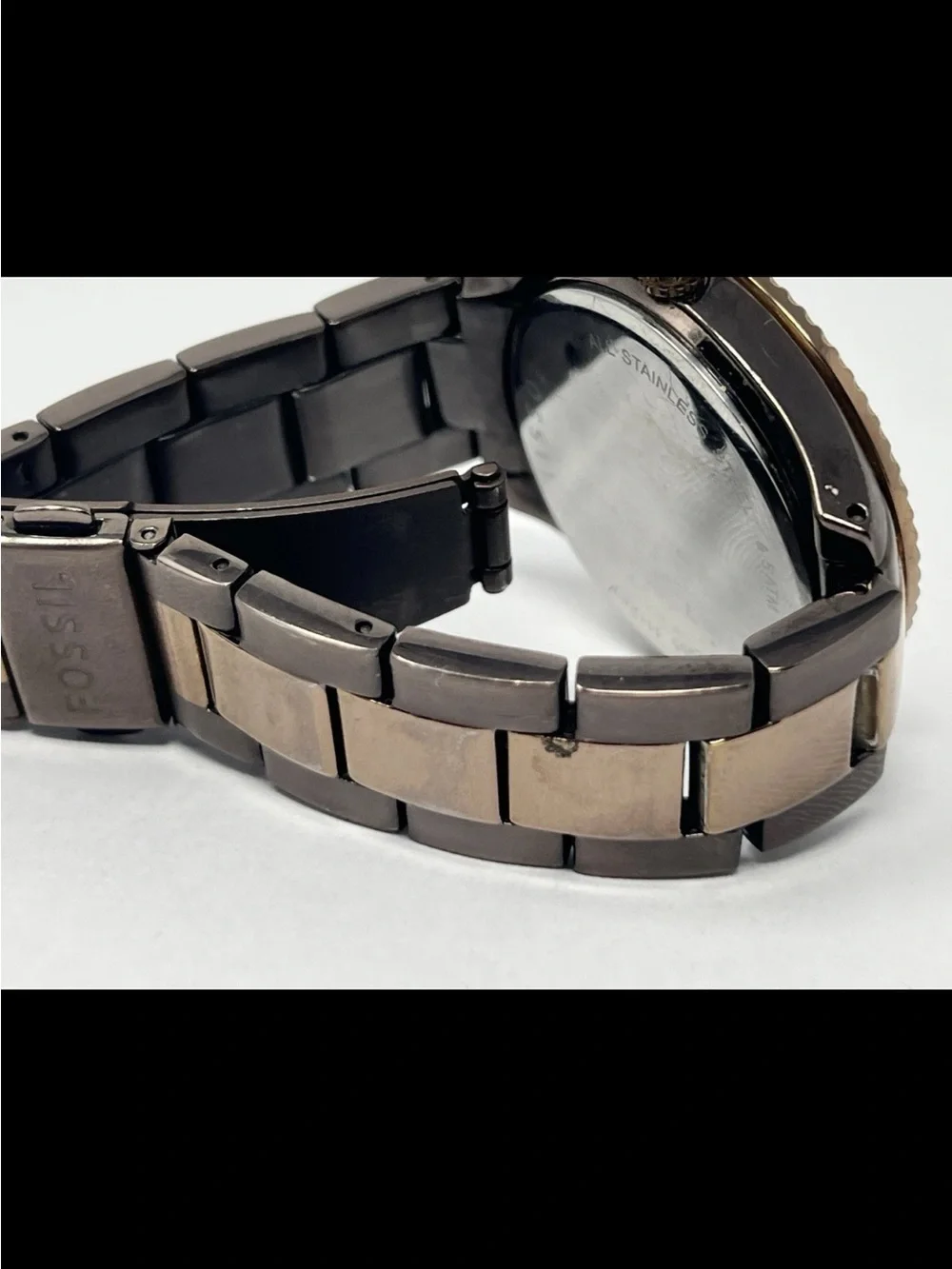 Fossil Womens Watch ES2955 38mm Black Dial Bronze  Gold Brown Crystals Ladies 5”